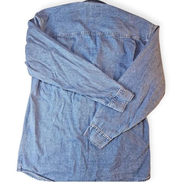 Levis Vintage Blue Denim Embroidered Button Down Long Sleeve Shirt - Picture 9 of 12